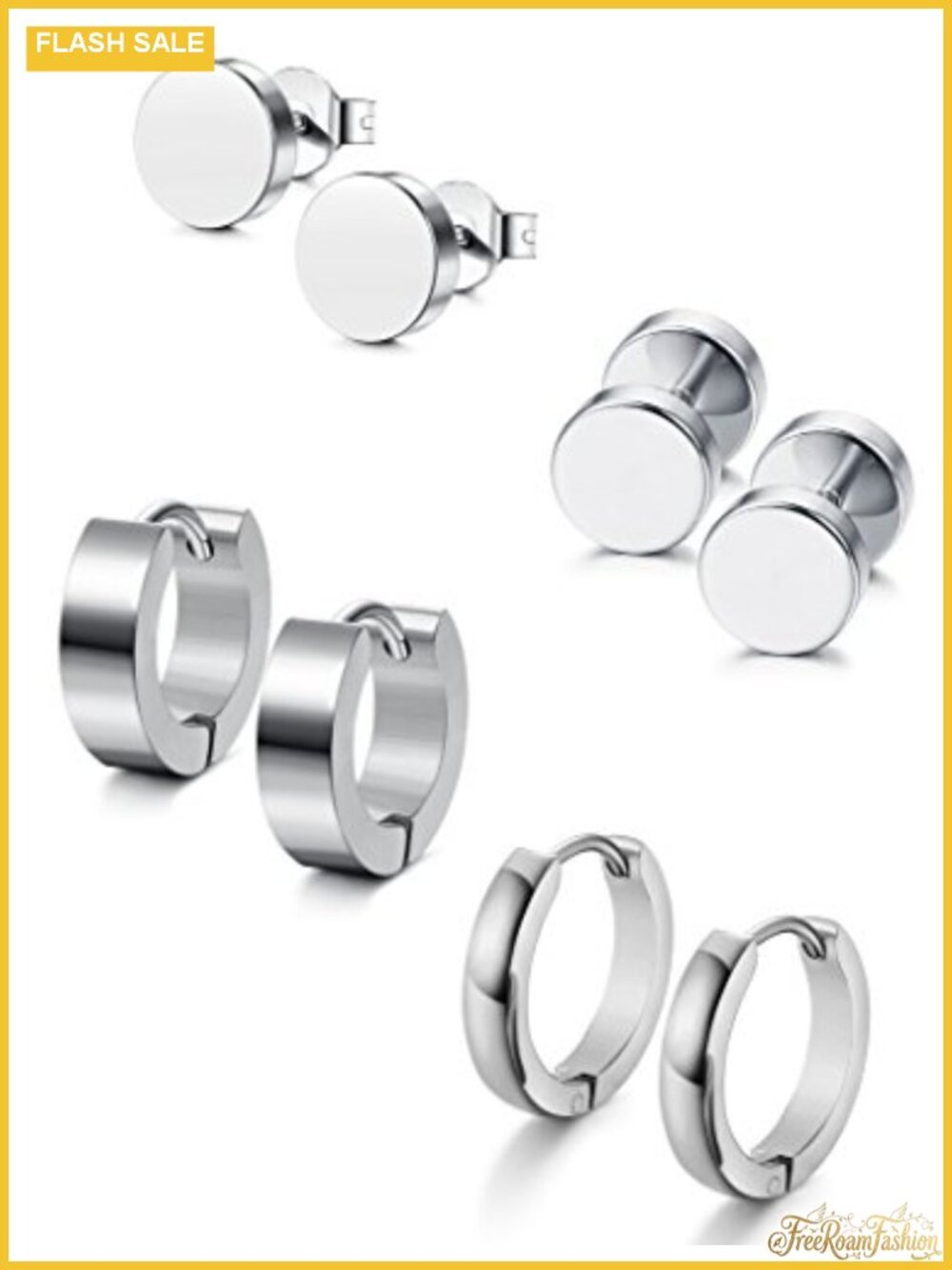 4 Pairs 316L Stainless Steel Hypoallergenic Earrings Set for Sensitive Ears 18G